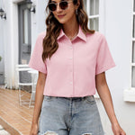 Nadorine Button Down Blouse Rolled Cuffed Short Sleeve Shirts