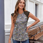 Nadorine Women's Lace Cap Sleeve Tops Pleated Tank Tops