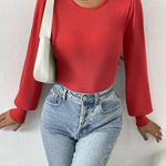 Nadorine Women Long Puff Sleeve Sweater Slim Fit Ribbed Knit Bodysuit