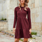 Nadorine Women's Autumn Dress Long Sleeve Round Neck Knitted Dress