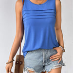 Nadorine Tank Top Blouses Scooped Neck Pleated Front Shirts
