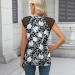 Nadorine Women's Lace Cap Sleeve Tops Pleated Tank Tops