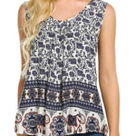 Floral V Neck Pleated Flowy Tank Top - Nadorine (Us Only)