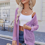 Nadorine Women 2024 Lightweight Crochet Cardigan Long Sleeve Open Front Knit Sweater Summer Kimono Cover Up with Pockets