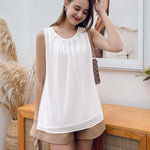 Nadorine Blouse Top Chiffon T-Shirt Sleeveless Crew Neck Tops (DE Only)