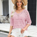 Nadorine Women's Crochet Off The Shoulder Hollow Out Knit Tops