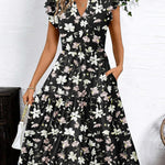 Nadorine Casual Ruffle Sleeve V Neck Midi Dress