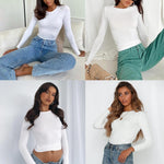 Nadorine Women Y2K Crewneck Long Sleeve Slim Fit T-Shirt