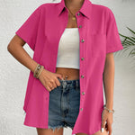 Zeagoo Womens Button Down Linen Shirt Short Sleeve Cotton Blouse