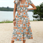 Nadorine Women's Casual Dress Flutter Button Down Tiered Flowy Dress