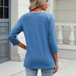 Nadorine 3/4 Length Sleeve Womens Tops Casual V Neck Shirts Soft Basic Tees Business Work Blouses
