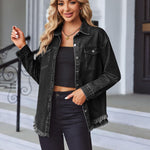 Nadorine Jean Jackets Ripped Stretchy Denim Jean Jacket