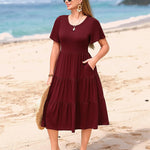 Nadorine Midi Floral Flutter Short Sleeve Casual Dresses with Pockets