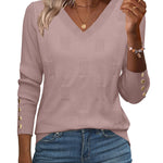 Nadorine Casual Ribbed Knit V-Neck Sweater (US Only)