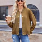 Nadorine Women's Bomber Jacket Casual Striped Button Down Coat
