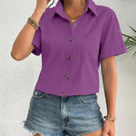 Zeagoo Womens Button Down Linen Shirt Short Sleeve Cotton Blouse