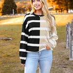 Nadorine Striped Oversized Sweater Color Block Loose Pullover Top