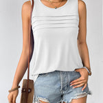 Nadorine Tank Top Blouses Scooped Neck Pleated Front Shirts