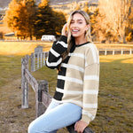 Nadorine Striped Oversized Sweater Color Block Loose Pullover Top