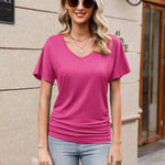 Nadorine Women's Short Sleeve Shirts V Neck Blouse