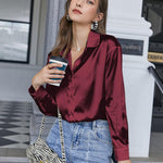 Nadorine Women's Satin Blouse V-Neck Causal Satin Blouses (DE Only)