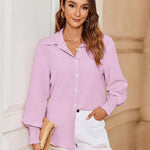 Nadorine Women's Button Down Shirts Loose Fit Striped Printed Lantern Blouses