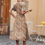 Nadorine Midi Floral Flutter Short Sleeve Casual Dresses with Pockets