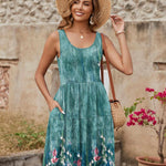 Nadorine Boho Floral Casual Tank Dresses with Pockets