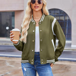 Nadorine Women's Bomber Jacket Casual Striped Button Down Coat