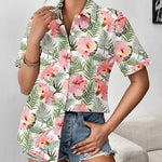 Nadorine Button Down Blouse Rolled Cuffed Short Sleeve Shirts