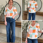 Nadorine Short Sleeve Sweaters Soft Casual V Neck Pullover Tops