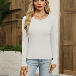Nadorine Women's Long Sleeve Basic Slim Fit Tops Ribbed Knit T-Shirt