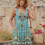 Nadorine Boho Floral Casual Tank Dresses with Pockets