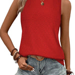 Nadorine Sleeveless Eyelet Shirts High Neck Top