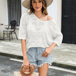 Nadorine Women's Crochet Off The Shoulder Hollow Out Knit Tops