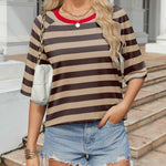 Nadorine Oversized Loose Fit Short Sleeve Striped Tops
