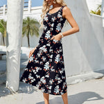Nadorine Floral Beach Sundress Casual A-Line Midi Tank Dresses