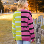 Nadorine Striped Oversized Sweater Color Block Loose Pullover Top