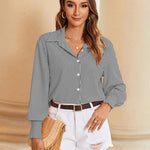 Nadorine Women's Button Down Shirts Loose Fit Striped Printed Lantern Blouses