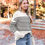 Nadorine Crewneck Pullover Long Sleeve Knit Side Slit Sweater