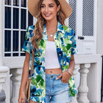 Nadorine Button Down Shirt Bust Pocket Short Sleeve Blouses