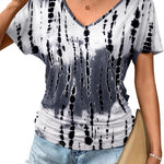 Nadorine Women's Short Sleeve V Neck Blouse Ruched Casual Tunic Tops