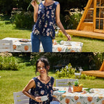 Floral V Neck Pleated Flowy Tank Top - Nadorine (Us Only)