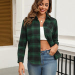 Nadorine Women's Checked Blouse Long Sleeve V-Neck Shirt (DE Only)