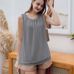 Nadorine Blouse Top Chiffon T-Shirt Sleeveless Crew Neck Tops (DE Only)