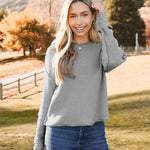 Nadorine Women's Crew Neck Cropped Sweater Long Sleeve Knit Tops