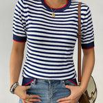 Zeagoo Womens Short Sleeve Sweaters Casual Striped Shirts