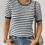 Zeagoo Womens Casual Short Sleeve Striped Sweater Shirt