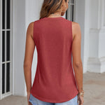 Nadorine Tank Tops Pleated V Neck Floral Solid Loose Fit Tops