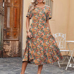 Nadorine Midi Floral Flutter Short Sleeve Casual Dresses with Pockets